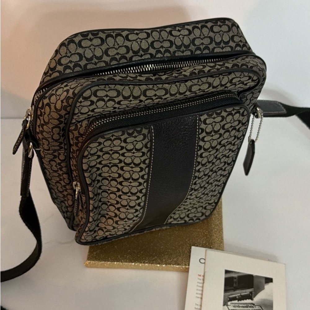 Coach Black and Tan Signature Messenger Bag